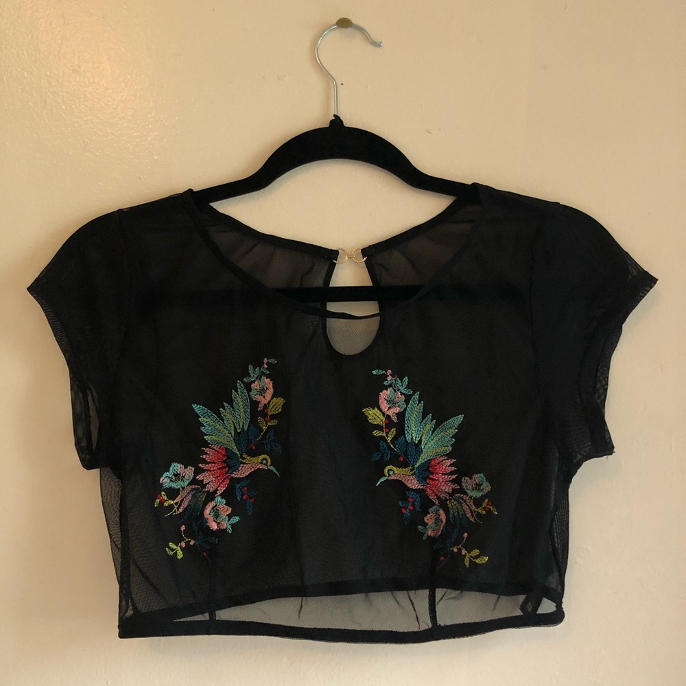 Mesh embroidered crop